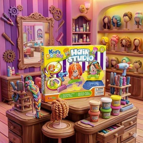 Kid's Dough Creative Hair Studio Playset - Imaginative Modeling Clay Styling Kit with Fun Accessories - Interactive Art and Craft Toy for Kids to Design and Style Character Hair