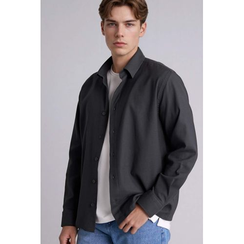 Boxy Fit Shirt Collar Woven Long Sleeve Shirt