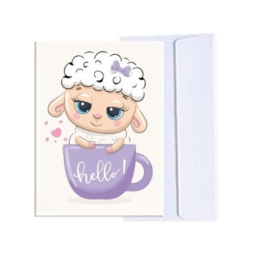 Eid-Al-Adha Greeting Card with Envelope, Cute Lamb Design, Festive Theme e