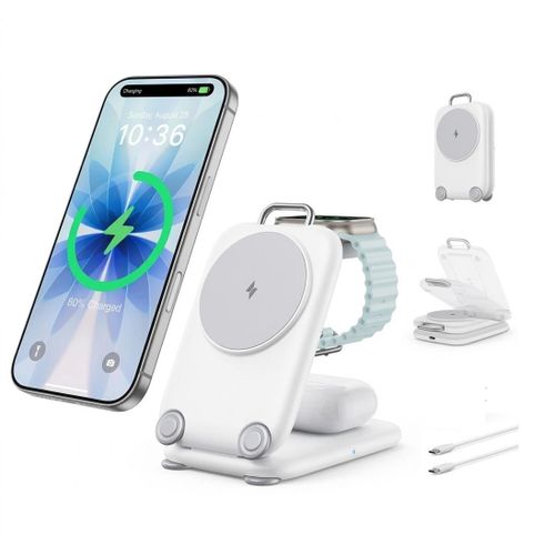 Mukiya Suitcase 3-in-1 Foldable Magnetic Wireless Charger Travel Charging Station