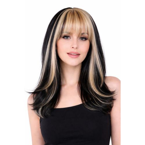 Two-tone thermal fiber wig with a cut suitable for everyday use,