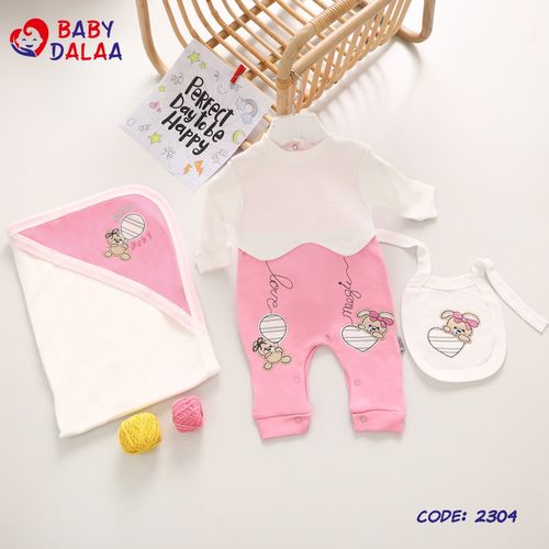 New Born Baby Cotton Jumpsuit (3 Pcs) Set - P