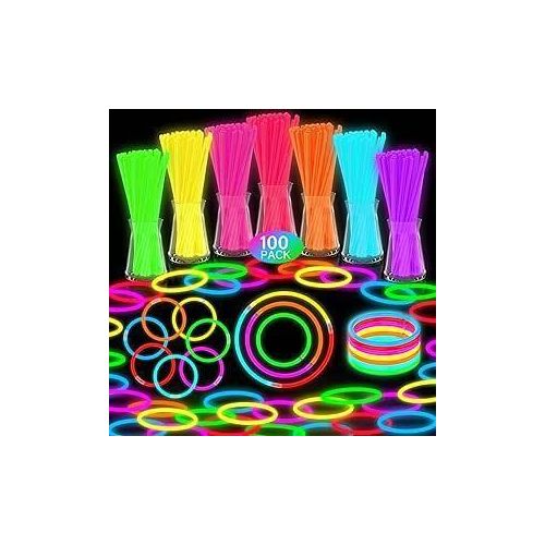 عصا مضيئة فاخرة للحفلات مقاس 20 سم من ديلي مع وصلات لصنع سلاسل وأساور متوهجة للأطفال، عصي مضيئة لمستلزمات الحفلات المظلمة وديكورات الهالوين، 100 قطعة