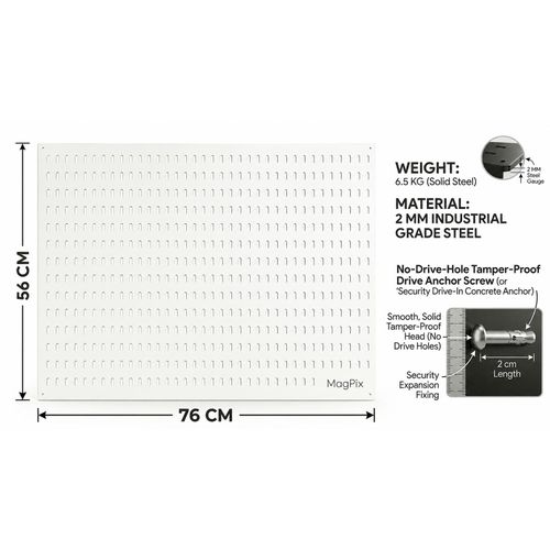 Heavy-Duty Magnetic Metal Pegboard from MagPix, 76 x 56 cm, 2mm Steel Wall Organizer, Matte White..