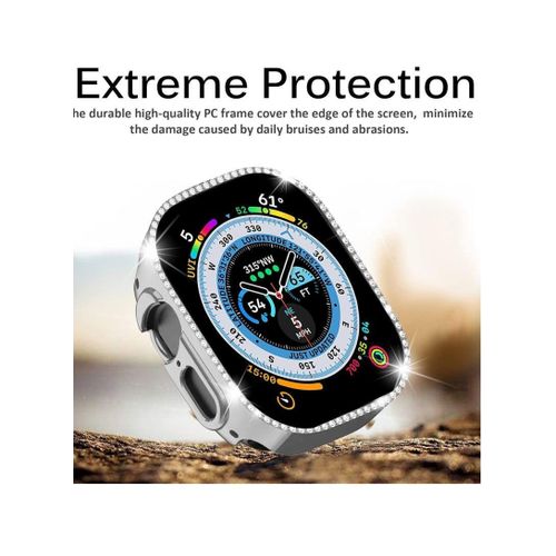 Bumper Diamond Case Compatible with Apple Watch Series 8 Series 7 45mm, Bling Crystal Diamonds PC Plastic Protector Case Cover Frame For Apple Watch Series 8-7 45 mm (Silver)