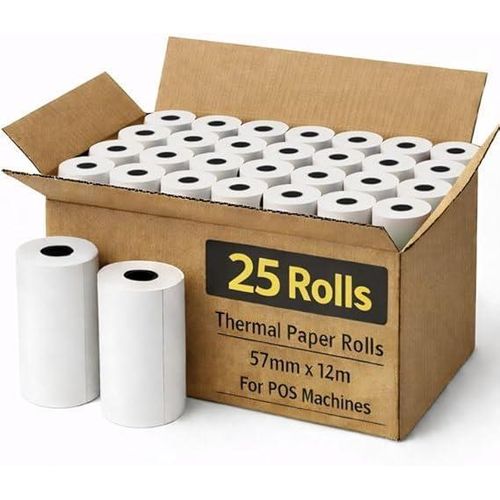 Thermal Paper Rolls for POS Machines 5.7cm Wide – Receipt Rolls for Visa Machines – Multiple Lengths 12m/14m/16m/18m – Multiple Packs (25, 14m)