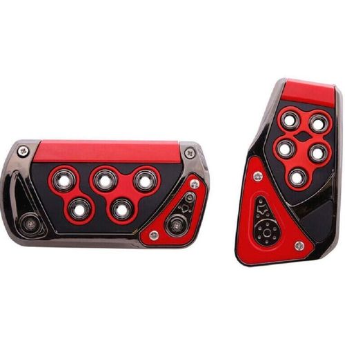 Car Gas Pedal and Brake Pedal Cover Set 2 Piece Red Black in Nickel Premium Material CS-376