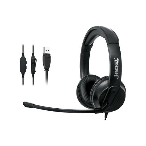JeDEL HS-100 USB Wired Headset with Noise Cancelling Microphone In Line Volume Control Mic OnOff Switch 40mm Driver for Clear Sound Adjustable Lightweight Design Comfortable Earmuffs Ideal for Office Call Center Online Meetings