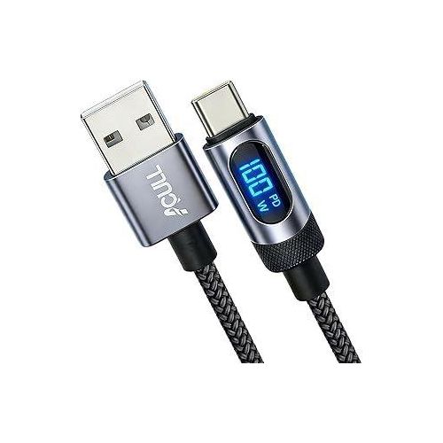 USB to USB C Cable with LED Display, 3.9FT Fast Charging Nylon Braided Type C Charger Cord, USB to Type C Cable Compatible with Samsung Galaxy S24/S23/S22, Google Pixel, iPad, MacBook, and More