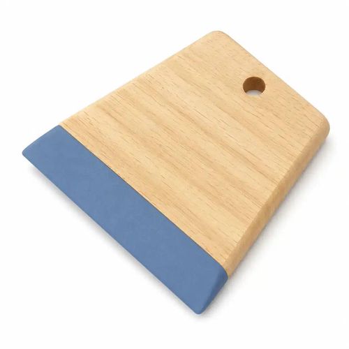 Wooden Dough Cutter with Food-Grade Silicone Edge, Wooden Dough Scraper for Bread, Pizza & Pastry Dough, Non-Scratch Bench Scraper, 12 × 11 cm Blue