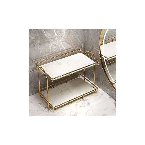 Double Storage Shelf with Gold Frame and Marble Slabs Multi Color
