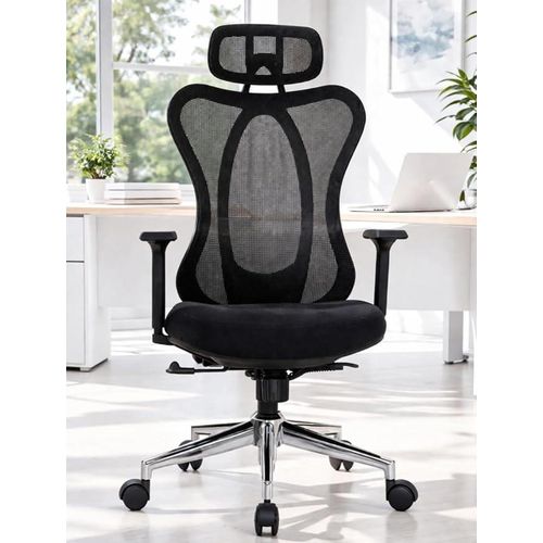 Ergonomic High Back Mesh Office Chair with Adjustable Headrest, Lumbar Support, Swivel Rolling Base, Black (Black)