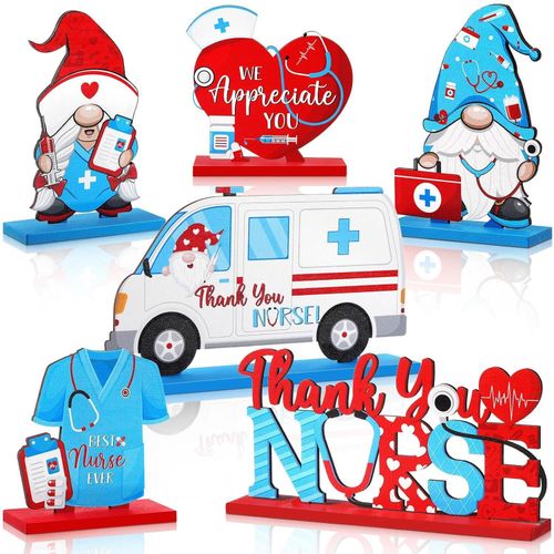 6 Pcs Nurses Week Table Centerpieces Wooden Thank You Nurse Table Signs Wood Nurses Appreciation Week Table Toppers Happy Nurse Appreciation Gifts for Nurse Day Decor (Base Style,Large Size)