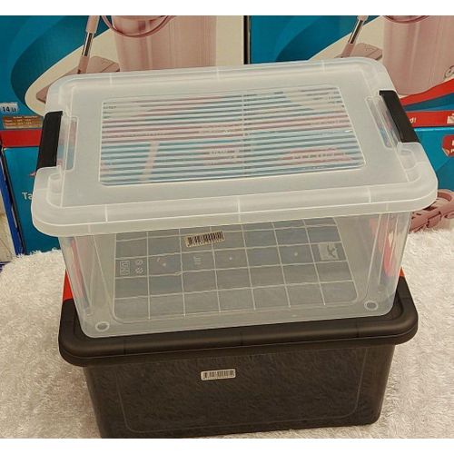 Home Storage Box 16L - Clear and Flat Base for Easy Stacking and Organizing Toys, Office Supplies, Cleaning