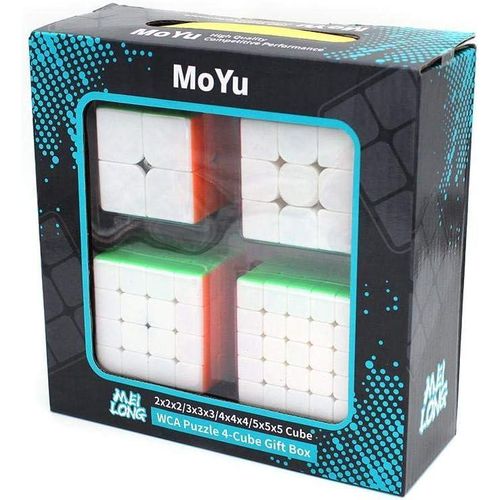 Speedcubing Bundle 2x2 3x3 4x4 5x5 Cube Set of Moyu Mofang Jiaoshi MF2S MF3S MF4S MF5S Stickerless Magic Cube Combo Set with Gift Box