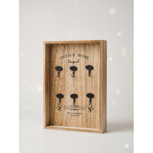Vintage Home Wooden Key Holder - Decorative Wall Organizer with 6 Hooks & Classic Design