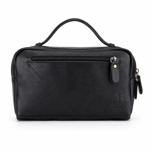 Men’s Genuine Leather Handbag – Multi-Zipper Design –