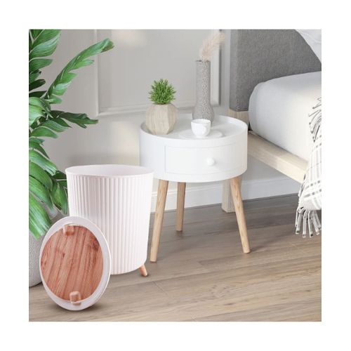 Stylish Waste Bin With Lid And Wooden Legs