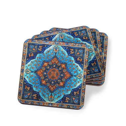 قواعد أكواب خشبية بنمط فارسي من أربع قطع، سجادات مشروبات خشبية أنيقة