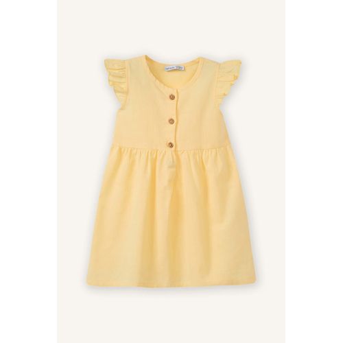 فستان بناتي بيزك قصة عادية نص كم بياقة مستديرة