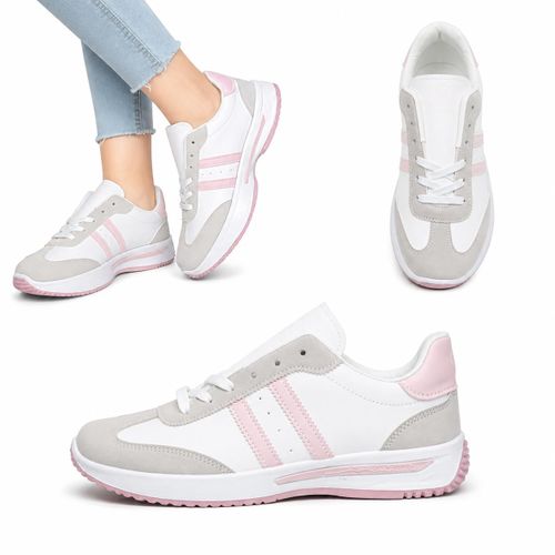 AB1 Women’s Casual Sport Sneakers Flat – Lightweight Breathable Design – Non-Slip Rubber Sole – Comfortable Daily Walking Shoes - White*Pink