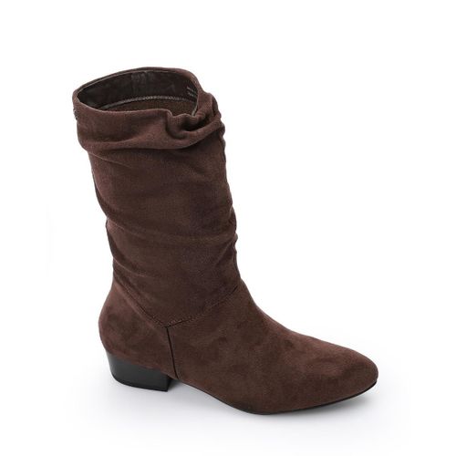 بوت متوسط الساق سهل الارتداء من الجلد البني