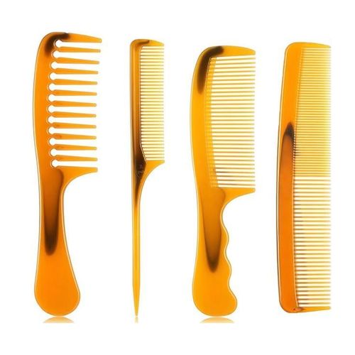 4 Pieces Combs for Women and Man, Premium Brown plastic Hair Comb Set for Teasing and Parting, Professional Combs for Hair Stylist, Fine and Wide Tooth Styling Comb for All Hair Types.