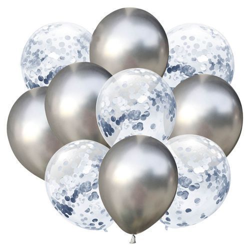 & Metallic Balloons Set - 10 Pcs - Silver