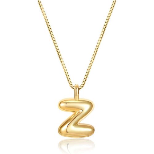 A real gold Z letter necklace that you'll receive, made up of 26 letters in a shiny, colorful new design, large size with A-Z bubble letters, featuring a collarbone-style chain.