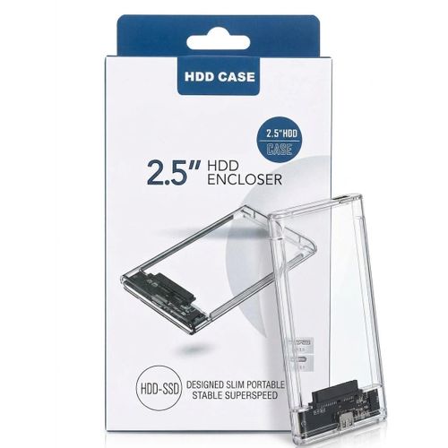 2.5 HDD/SSD Enclosure - Clear Transparent External Hard Drive Case
