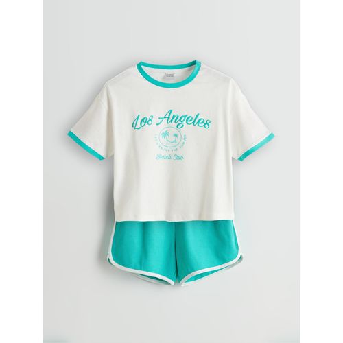 Crew Neck Los Angeles Printed Girl's T-Shirt And Shorts