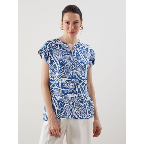 Notch Neck Ethnic Patterned Blouse