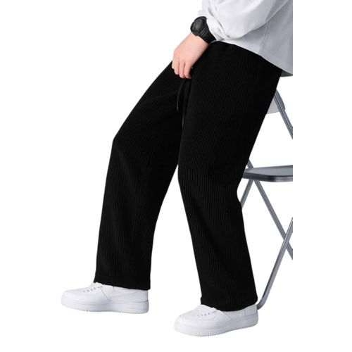 Black ribbed wide-leg unisex pants, one size fits weights from 45 to 85 kg.
