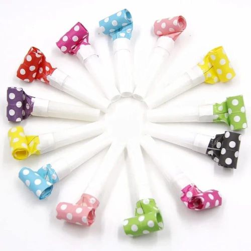 Party Blowers with Polka Dot Design, Multicolor, 10 Pieces, Birthday Celebration Noisemakers