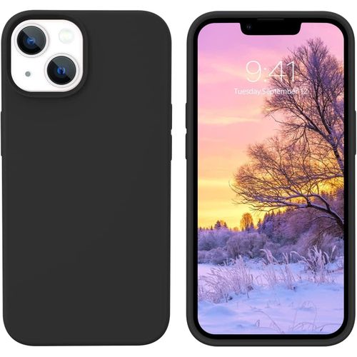 Compatible with iPhone 13 Case 6.1 Inch Liquid Silicone Soft Gel Rubber Slim Thin Microfiber Lining Cushion Texture Cover Shockproof Protective Phone Case for iPhone 13, Black