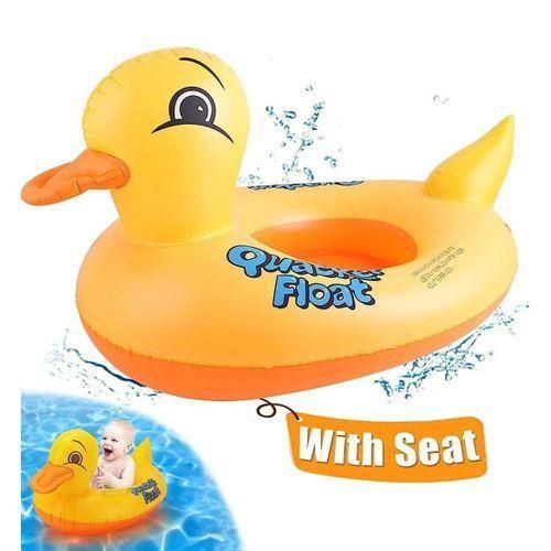 Yellow Duck Inflatable Baby Pool Float with Safety Seat - Quacker Float for Toddlers