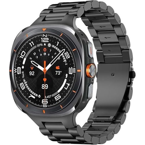 سوار معدني من الفولاذ المقاوم للصدأ من TENtech لساعة سامسونج جالاكسي ووتش ألترا 47 ملم، حزام معدني متوافق مع جالاكسي ووتش ألترا 47 ملم للرجال والنساء - أسود