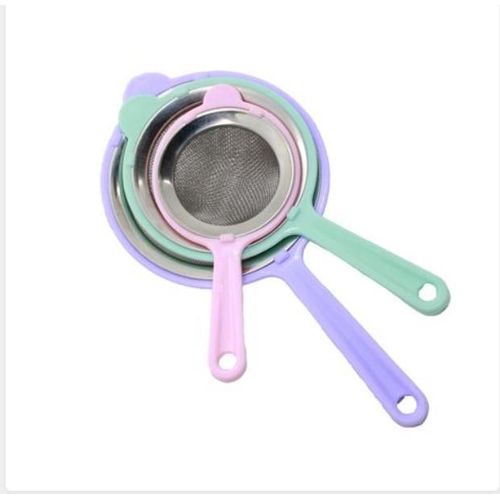 Tea Strainer Set With Fine Holes, Stainless Steel, Plastic Handle, Set Of 3 Pieces - Assorted Colors