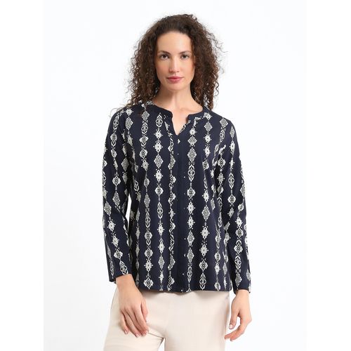 Notch Neck Patterned Blouse