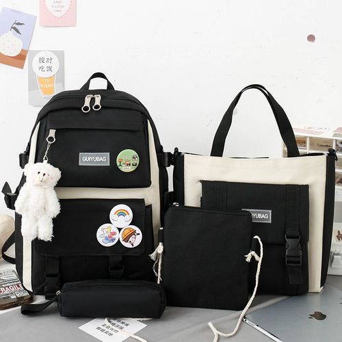 402 4 PCs Multisets School Waterproof Student Backpack Bag, Black