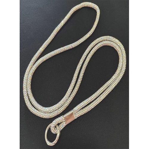 Phone strap, crystal-studded lanyard with sparkling rhinestones, glittery phone band that fits most phones, iPads, handbags, and purses, women's neck phone holder - Silver
