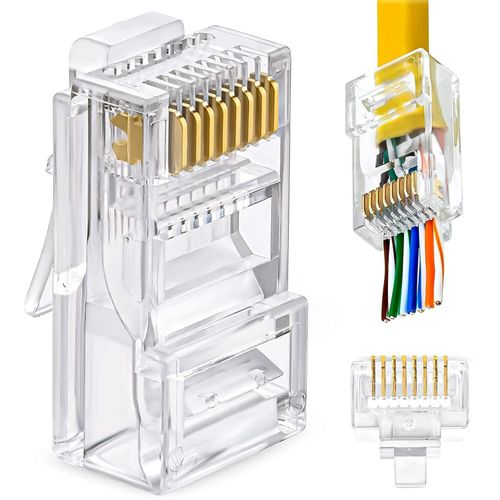 RJ45 Cat6 Pass Through Connectors - Pack of 50 Easy to Crimp Modular Plug for Solid or Stranded UTP Network Cable