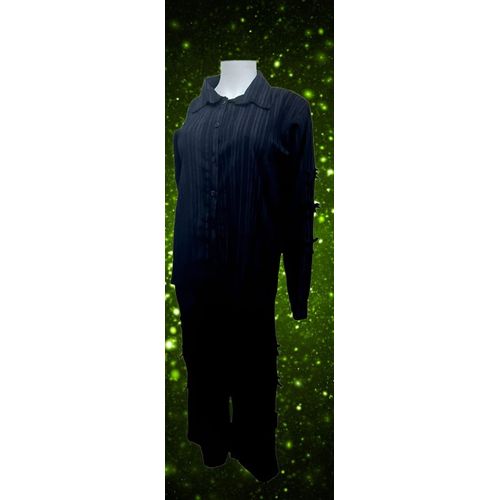 Elegant Classic Black Casual Suit - Shirt and Trousers with Bow Accents