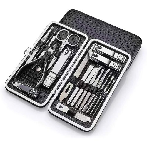 Professional Manicure Pedicure Kit 19 Pieces, Stainless Steel Nail Grooming Tools Set for Hand Foot and Facial Care with Compact Leather Travel Case