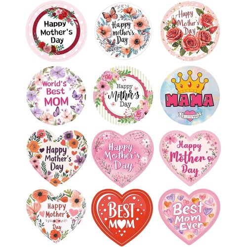 48PCS Happy Mother's Day Stickers 1.5" Floral Mothers Day Gift Tags Stickers Best Mom Labels Present Sticker for Envelope Seal Cards Boxes Gift Wrap Mothers Day Party Favors Decorations