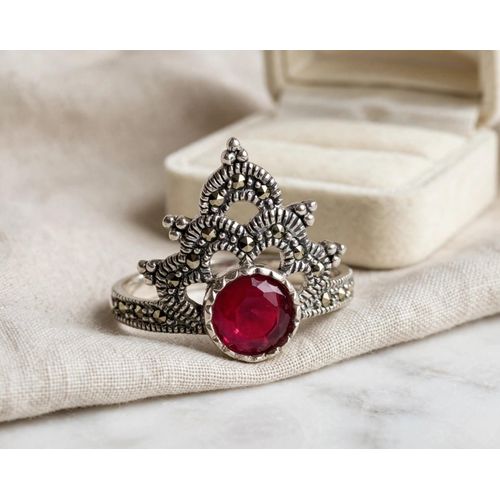 Real Genuine RED RUBY Stone Gemstone in a Crown shape Top Quality 925 Silver Ring - Best Gift