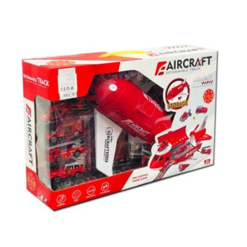 Aircraft Rescue Plane Toy Set with Fire Trucks and Deformable Track