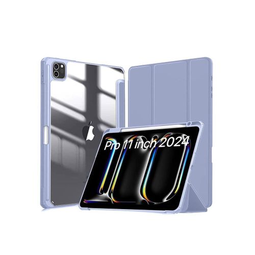 Smart Case for iPad Pro 11 Inch 2024 M4 with Pencil Holder, Clear Back Slim Tri-fold ten.tech Stand Shell Tablet Cover for iPad Pro 11" 2024 5th Generation -Lavnder