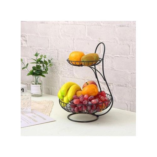 Elegant 2-Tier Round Fruit Stand - Black Kitchen Organizer