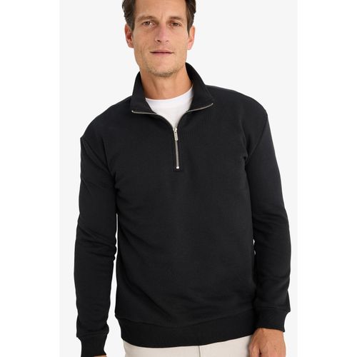 Comfort Regular Fit Relaxed Fit Zipped Stand Collar Basic Plain Sweatshirt